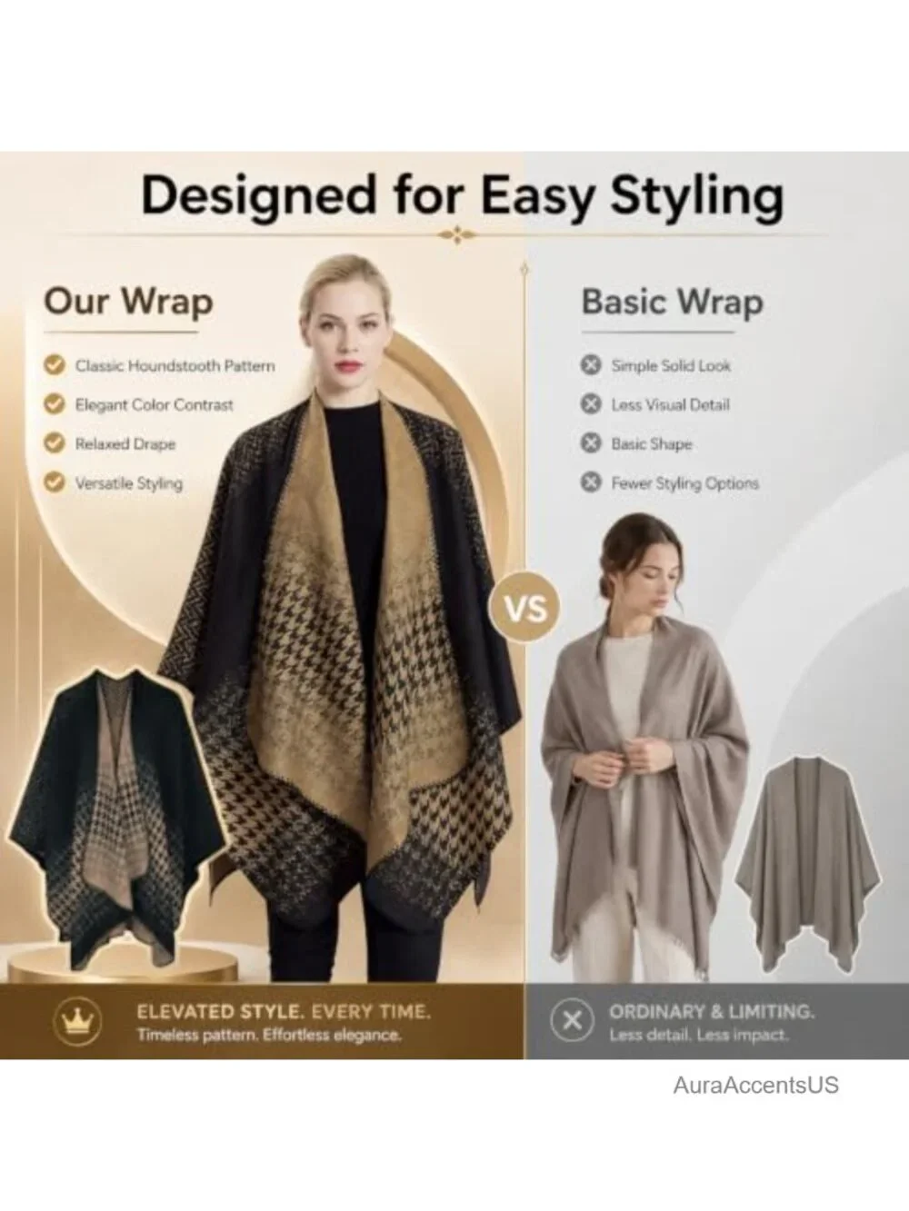 Womens Houndstooth Knitted Cardigan Wrap Shawl Poncho Cape